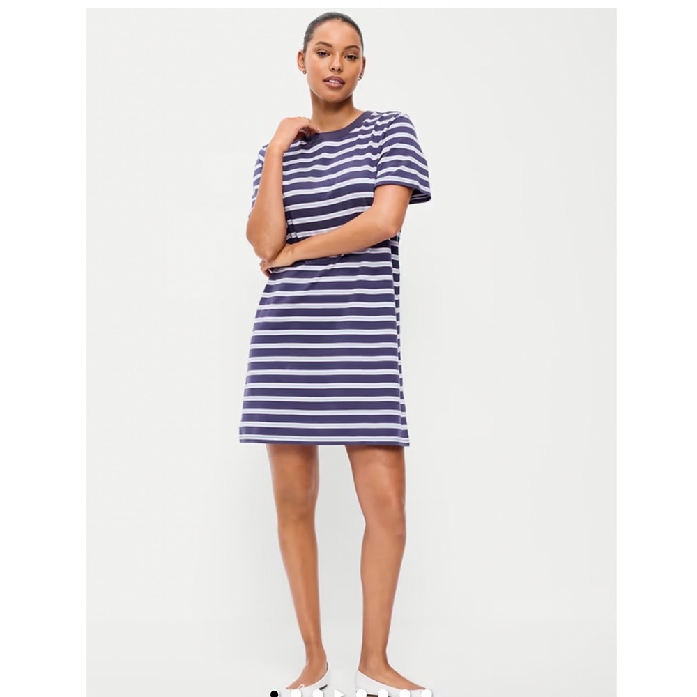 Old Navy Womens XL Striped T-Shirt Dress Navy Pink Green Cotton Short Sleeve NEW